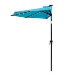 FLAME&SHADE 9 ft Half Round Solar Powered Outdoor Market Patio Table Umbrella for Wall Balcony with LED Lights and Tilt, Aqua Blue