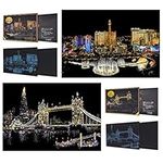 SiYear Scratch Paper Rainbow Painting Sketch, City Series Night Scene,Scratch Painting Creative Gift,Scratchboard for Adult and Kids with 4 Tools'' (Las Vegas+Tower Bridge)