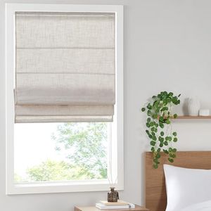 Madison Park Cordless Roman Shades, Linen Blend Blinds, 35x64 Natural