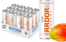 ARDOR ENERGY Sparkling Water Tropical Mango 12 pack with 100mg Organic Caffeine from Green Tea & 200mg Organic L-Theanine (Focus & Calm). No Sugar. No Calories. Vegan. Gluten Free.