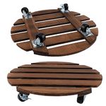 2pcs Wooden Rolling Plant Stand with Wheels, 16 Inch Round Plant Dolly Rollers Rack 200 Lbs Heavy Duty Plant Base Holder Caddy with Metal Lockable Casters for Large Flower pots Indoor Outdoor Patio