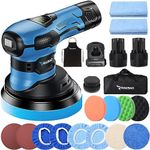 RAYBAO Cordless Car Buffer Polisher-6 Inch Car Polishers and Buffers with 2pcs 12V Batteries, Variable Speed 2000-4500OPM, Dual Action Polisher with LED Display, Car Polishing Kit for Detailing/Waxing