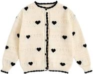 GORGLITTER Girl's Long Sleeve Button Front Cardigan Heart Pattern Frill Trim Knit Outwear White 8Y