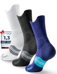 Compression Running Socks 3 Pack, Arch Support, Venting Mesh, Sizes 3-15 (8-12, Black+White+Blue)