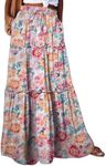 Happy Sailed Boho Skirts for Women Summer High Elastic Waisted Floral Printed Pleated A Line Flowy Long Maxi Skirt Beach Vacation Outfits Trendy 2025 Yellow Medium