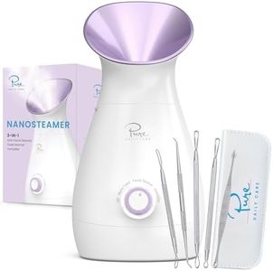 NanoSteamer Large 3-in-1 Nano Ionic Facial Steamer with Precise Temp Control - Humidifier - Unclogs Pores - Blackheads - Spa Quality - Bonus 5 Piece Stainless Steel Skin Kit