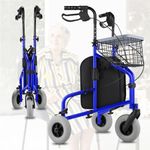 Altus 3 wheel Tri Rollator Rolling Walker Mobility Aid with Wire Storage Tray Zip Bag (3 wheels Blue)