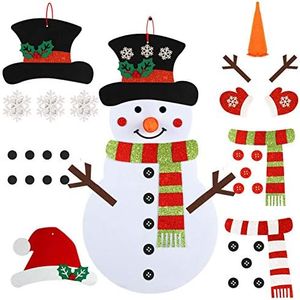 OurWarm DIY Felt Snowman for Kids Wall, 3.2FT Double Sided Christmas Felt Snowman Games Set with 35PCS Glitter Detachable Ornaments for Toddles Xmas Gifts Christmas Door Wall Hanging Decorations