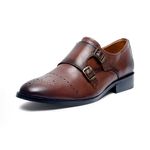 LOUIS STITCH Formal Shoes for Men | Italian Leather Double Monk Strap Handcrafted Shoes | Stylish Lace-Up Business, Formal, Shoes | Dual Tone Brown| UK Size 8 (EUDM)