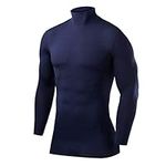 PowerLayer Men's Compression Base Layer Top Long Sleeve Under Shirt - Mock Neck - Navy, XXL