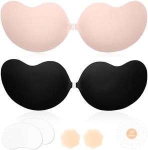 Awant Strapless Sticky Bra Invisible Push up Sticky Boobs Stick on Bras Adhesive Bra Backless Bra for Backless Dress for Women with Nipple Covers 2 Pairs (Cup Band B,Beige and Black)