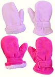 N'Ice Caps Baby Toddler Mittens Kids 2 Pairs Fleece Gloves Winter Warm Sherpa Lined, Pink/Fuchsia Pack, 2-3 Years