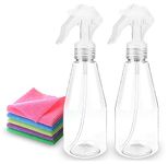 BRONZLO® Spray Bottles Pack of 2 200ml Water Spray Bottles Plant Mist Clear Empty Plastic Sprayers for Gardening, Cleaning, Air Freshening, Essential Oil - WIth 2X Kitchen Cleaning Cloth