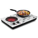 Hot Plate, CUSIMAX Double Burner Electric Hot Plate for Cooking, 1800W Dual Control Portable Electric Stove Countertop Electric Burner Infrared Electric Cooktop, Stainless Steel White Marble