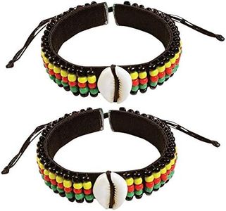 Novarena 2 Pcs Jamaican Rasta Beads with Cowrie Shells Bracelets for Men Women Beaded Bracelets Multi Layer Stackable Ethnic Tribal African Traditional (2 Pcs Jamaican Rasta Beads with Cowry Shells)