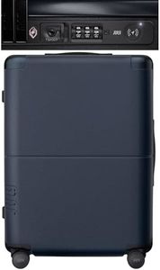 July Checked with CaseSafe - 24.5" Trackable TSA Lock Airline Approved Check In Luggage with Wheels, Spinner Suitcase for Men & Women - Rolling Suitcase, Spinner Wheels, Y-Strap - Navy
