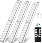 Litake Under Cabinet Lighting Rechargeable,32 LED Wireless Closet Lights with Remote,Dimmable LED Light Bar with Magnetic Strip for Kitchen Cabinets,3 Packs