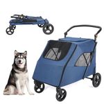 Penzlog Large Dog Travel Stroller with 4 Heavy Duty Wheels Pet Stroller with Adjustable Handle - Double Doggie Capacity Jogger Wagon with Back Front Door for Small Medium Large Dogs (navy)