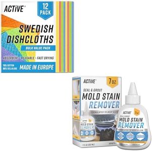 ACTIVE Swedish Dishcloths and Mold Stain Remover - Includes 12pk Cellulose Sponge Cloths and 7oz Mold Stain Remover Gel