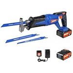 SORAKO Reciprocating Saw, 18V Cordless Reciprocating Saw with 4.0Ah Capacity, 0-3000SPM Variable Speed Electric Saw, 2 PCS Saw Blades, 20mm Stroke Length, Ideal for Wood and Metal Cutting