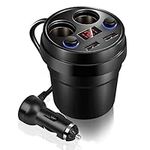 Dual USB Cup Holder Car Charger with 2 Cigarette Lighter Holes, Real Time Voltage Monitoring, Fast Charging for Phone Tablet PC