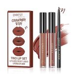 3 in 1 Lip Liner Pencil and Lipstick lipgloss Set Matte Lipstick Lip Gloss Kit Long-lasting Nonstick Cup Smudge Proof Lip Kits with Lip Liner,Moisturizing Velvet Lip Tint Lip Stain Makeup (03#Cinnamon Bun)