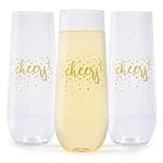 24pk Stemless Plastic Champagne Flutes, 9 Oz - Clear Plastic Wine Glasses - Shatterproof Mimosa Bar Supplies - Disposable Cocktail Glasses, Wine Glass, Plastic Champagne Flutes, Cocktail Cups for Rose