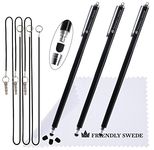 The Friendly Swede Set of 3 Extra Long Thin-Tip High Precision Capacitive Stylus Pens for Touch Screens 7.3", Stylus Pen for iPad - Incl. Elastic Lanyards, Replaceable Tips and Cleaning Cloth - Black