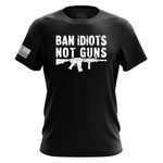Tactical Pro Supply Pro-Gun Men’s T-Shirt, Crew Neck Casual Daily Wear, 100% Cotton Material, Short Sleeve Shirt, Ban Idiots, Medium