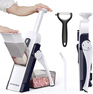 ZTQCSQ 5 in 1 Safe Mandoline Slicer for Kitchen, Safe Vegetable Chopper with Paring Knife, Adjustable Thickness, Easy to Clean, Vegetable Slicer, Slicing, Strips, Shredding, Dicing, Chop (DarkBlue)