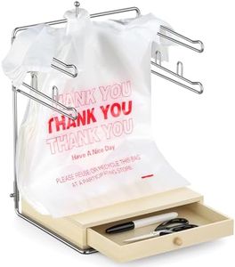 GIGIFTREE Plastic Grocery Bag Holder, Chrome T-Shirt Bag Rack, Plastic Bag Organizer with Wooden Drawers Base for Grocery Store, Supermarket, Restaurant, Business