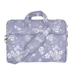 TaylorHe 13-14 inch Poly Canvas Laptop Shoulder Bag with Patterns, Side Pockets Handles and Detachable Strap Elegant Grey Flowers