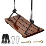 PELLOR Wooden Swing Seat, Hanging Wood Tree Swings Seat Sets with Adjustable Nylon Rope, Anticorrosive & 100% Waterproof Tree Swing Chair 440lbs Load for Children Kids Adults Garden,Yard, Indoor & Outdoor Play (Multi)