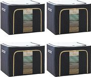 FALONG Large Clear Window Rectangular Foldable Stackable Storage Bins Set with Carrying Handles (66 Ltr & Multicolour, 50 X 40 X 33 cm )