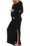 Smallshow Women's Ruched Maternity Dress Split Long Sleeve Pregnancy Clothes Medium,Black