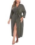 IN'VOLAND Womens Plus Size Kimono Robes Long Knit Bathrobe Lightweight Soft Sleepwear V Neck Ladies Loungewear