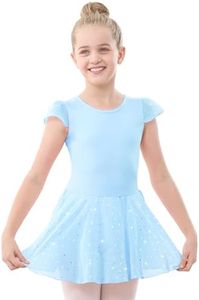 Stelle Ballet Leotards for Girls Dance Leotard with Skirt Toddler Pink Ballet Outfit Ruffle Sleeve Kids Dance Dress（BA002-Blue,4T