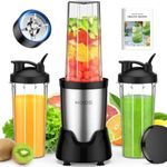 KOIOS Blender for Smoothies,Personal Blender for Shakes and Smoothies with 3 * 22oz To-Go Cups,22000 RPM Smoothie Maker,Detachable 6-leaf Blade Portable Blenders for kitchen,Nutritious Recipe(Black)
