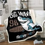 Boys Shark Sherpa Throw Blanket for Sofa Couch Toddler Ocean Marine Theme Fleece Blanket Sea Surfing Sports Theme Plush Blanket Scary Creature Sealife Fuzzy Blanket Room Decor Baby 30"x40"