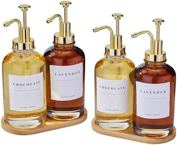 Coffee Syrup Dispenser for Coffee Bar, Coffee Syrup Pump Dispenser, Glass Syrup Bottle with Gold Upgraded Pump, 4 Pack 16.9 oz 500 ml Syrup Dispensers, 28 Labels and 2 Bamboo Tray