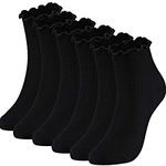 Women Ankle Socks Lace Ruffle Socks Solid Lettuce Edge Knit Socks, 6 Pair