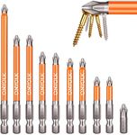 Onyolk 10-Piece Phillips Magnetic Screwdriver Bit Set, S2 Alloy Steel Anti-Slip Long Drill Bits, 1/4 Hex Shank, Fine Tooth Design, Strong Magnetism, Size 1"- 5", PH2