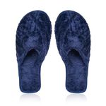 MIFUZI Men's Winter Fur Slippers for Home Room Bedroom Carpet Cozy Comfortable Furry Fuzzy Closed Toe Warm Cloth Soft Slippers Blue 7