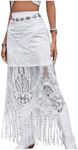 SweatyRocks Women's High Waisted Floral Lace Sheer Mesh Maxi Skirt White XS