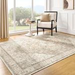 BILEEHOME Boho Neutral Living Room Rug 5x7 Washable Vintage Rustic Earth Tone Modern Farmhouse Style Easy to Clean Stain Resistant Area Rugs for Dining Room,Light Tan Brown and Beige