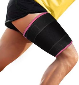 supregear Thigh Brace Support, Neoprene Thigh Wrap Hamstring Compression Thigh Sleeve Adjustable Upper Leg Compression Sleeve Leg Slimmer for Women Men (Pink)