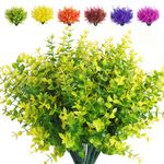 RECUTMS Artificial Boxwood Plants Outdoor Fake Spring Plants Uv Resistant Artificial Shrubs for Outdoors Greenery Stems Outdoor Flowers That Look Real Artificial Eucalyptus (Yellow Eucalyptus)