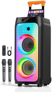 HWWR Karaoke Machine with 2 Wireless Microphones, Portable Bluetooth Karaoke Speaker for Outdoor, Big Party Speaker with Disco Lights for Gatherings, The Best Gifts for Christmas