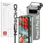 OMOTON 3+2 Pack Screen Protector for Google Pixel 9 Pro XL, 3 Pack Tempered Glass for Pixel 9 Pro XL & 2 Pack Camera Lens Protector, Support Fingerprint Unlock, Easy Installation, Case Friendly