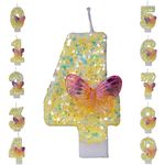 Coralup 2.95 Inch Yellow Butterfly Number Birthday Candles,Glitter Number Birthday Cake Candles Cake Topper Decoration for Wedding Anniversary Prom Graduation Party Kids Adults Number 4